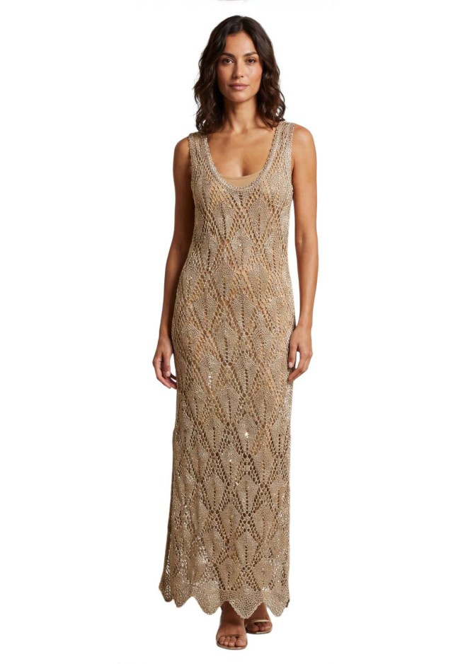 MarkUp Abito Lungo F.7 Traforato Con Paillettes Γυναικεία Φόρεμα Με Παγίετες Χρυσό