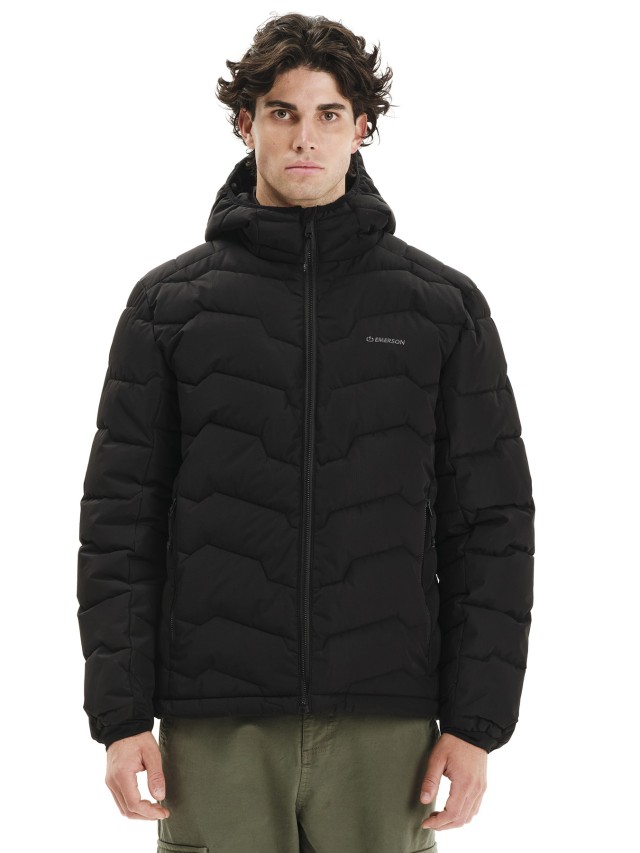 Emerson Mens Hooded Puffer Jacket Ανδρικό Μπουφάν Μαύρο