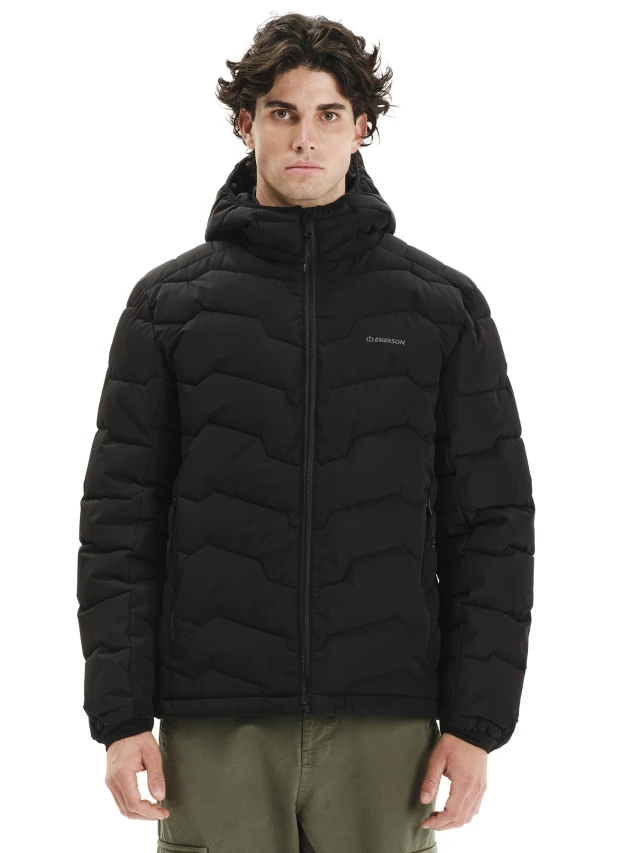 Emerson Mens Hooded Puffer Jacket Ανδρικό Μπουφάν Μαύρο