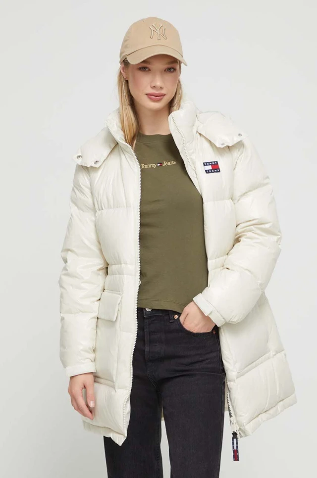 Tommy Hilfiger Tjw Midi Alaska Puffer Γυναικείο Μπουφάν Εκρού