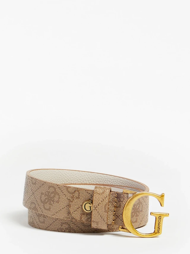 Guess Zadie Logo Adj&N Rev Pant Belt Γυναικεια Ζωνη Μπεζ
