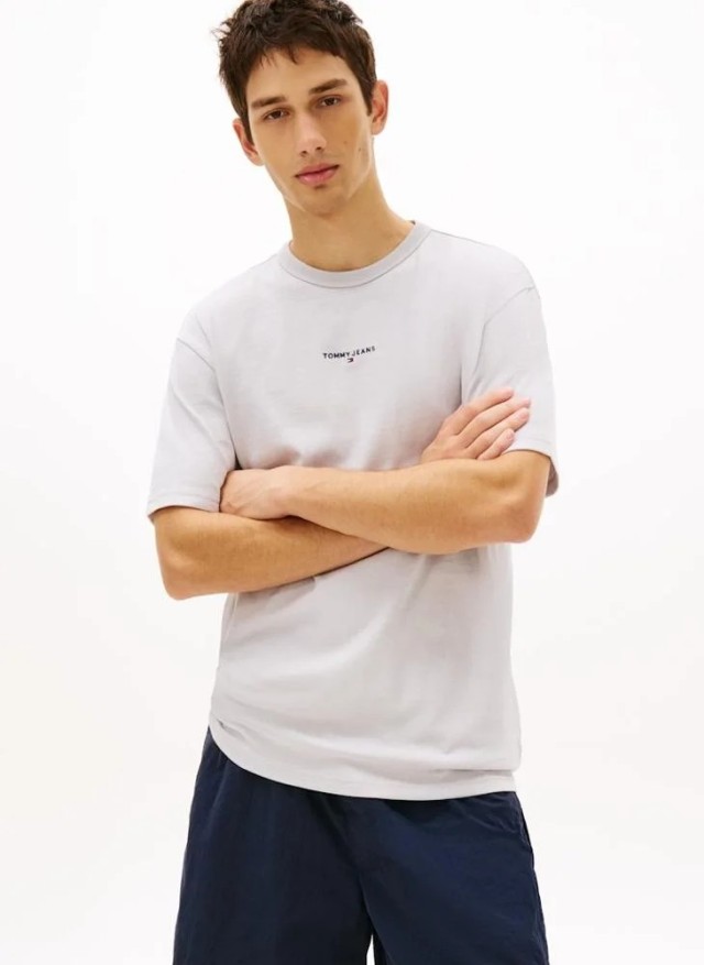 Tommy Hilfiger Tjm Rlx Linear Logo Tee Ανδρική Μπλούζα Γκρι