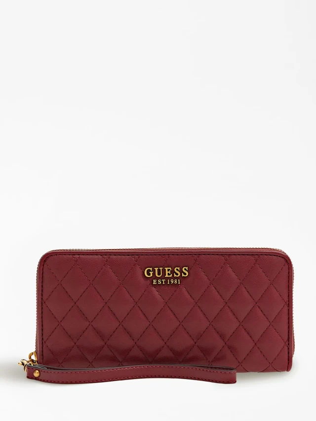 Guess Maila Slg Large Zip Around Γυναικειο Πορτοφολι Μπορντο