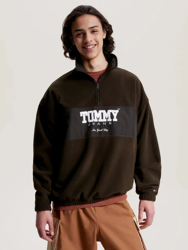 Tommy Hilfiger Tjm Ovz Fabric Mix 1/2 Zip Polar Ανδρικό Φούτερ Λαδί