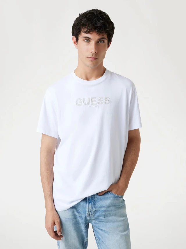 Guess Ss Cn Patch Tee Ανδρική Μπλούζα Λευκή