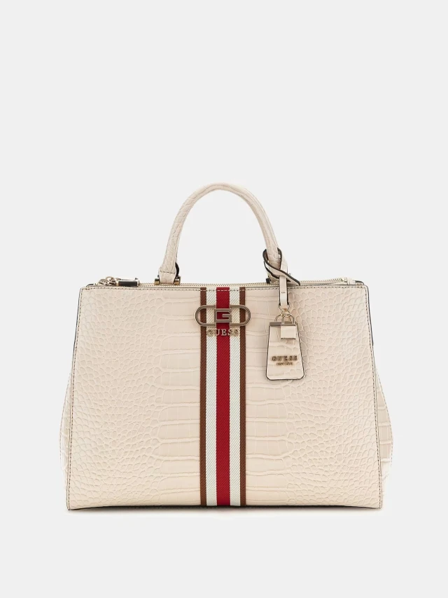 Guess Nelka Status Satchel Γυναικεία Τσάντα Μπεζ