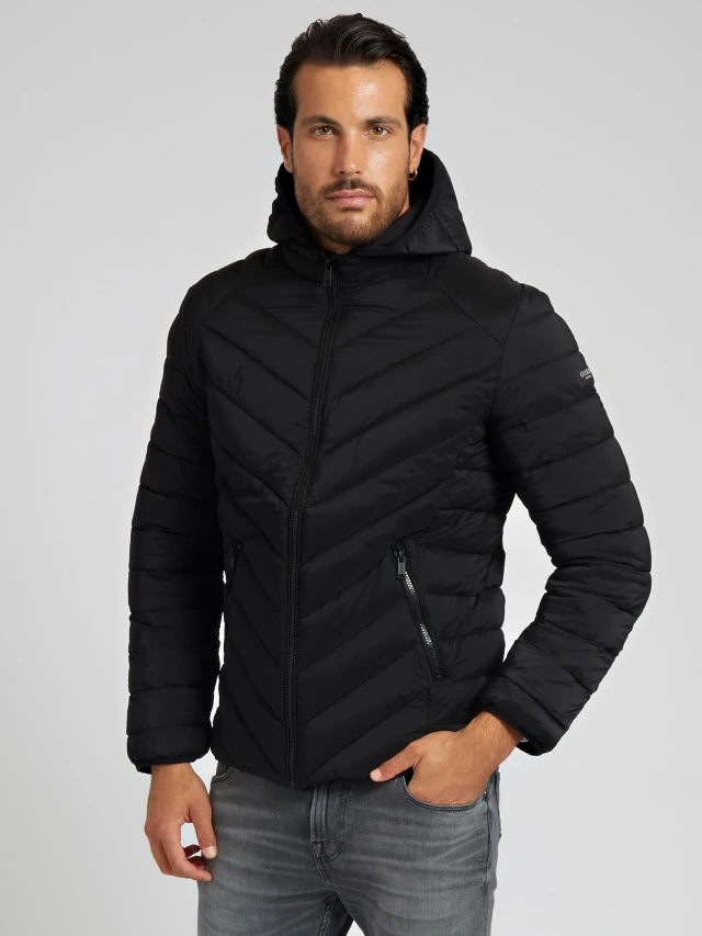Guess Stretch Hoodie Jacket Ανδρικο Μπουφαν Μαυρο