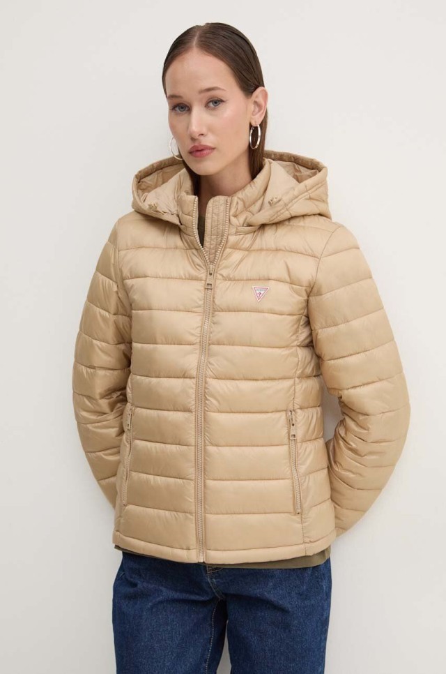 Guess Gj Hooded Puffer Γυναικείο Μπουφάν Μπεζ