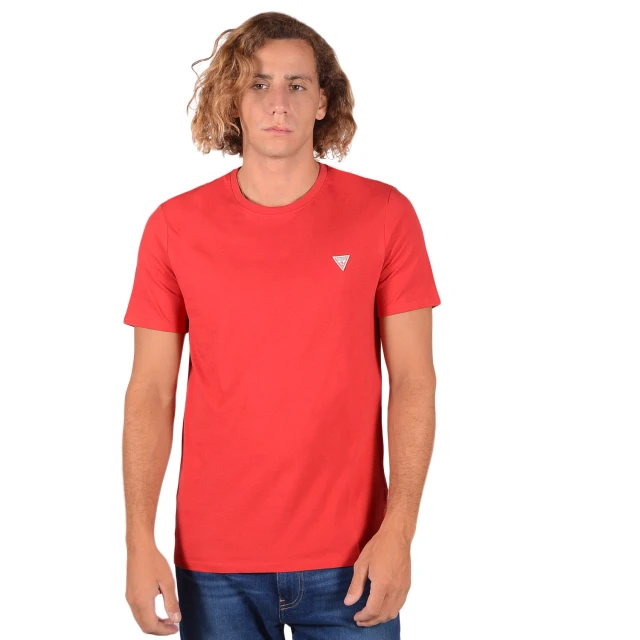Guess Cn Ss Core Tee  Ανδρικh Μπλουζα Κοκκινη