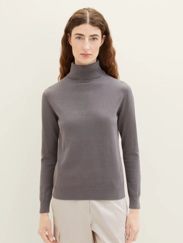 Tom Tailor Knit Basic Turtlenec  Γυναικείο Πλεκτό Ζιβαγκο Γκρι