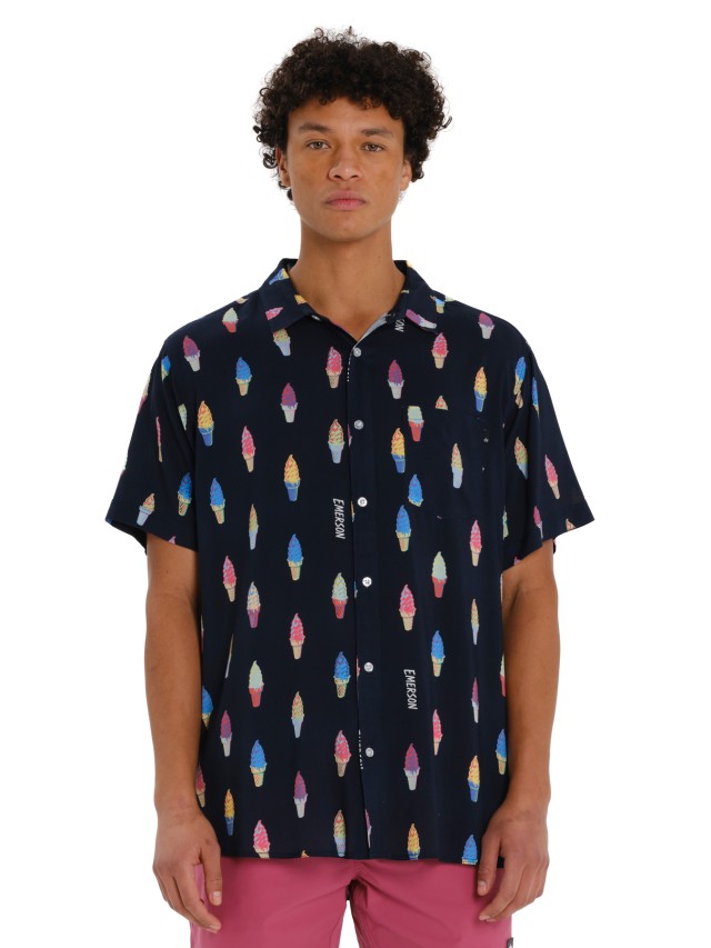 ght Emerson Mens s/s Printed Shirt Ανδρικό Πουκάμισο Μπλε