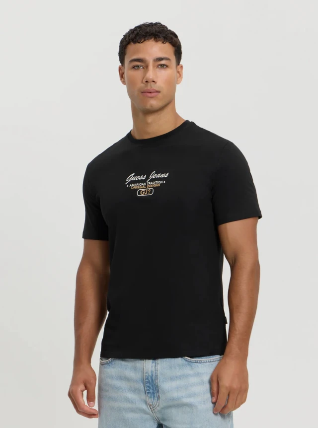 Guess Gj Ss Cn Slim Script Tee Ανδρική Μπλούζα Μαύρη
