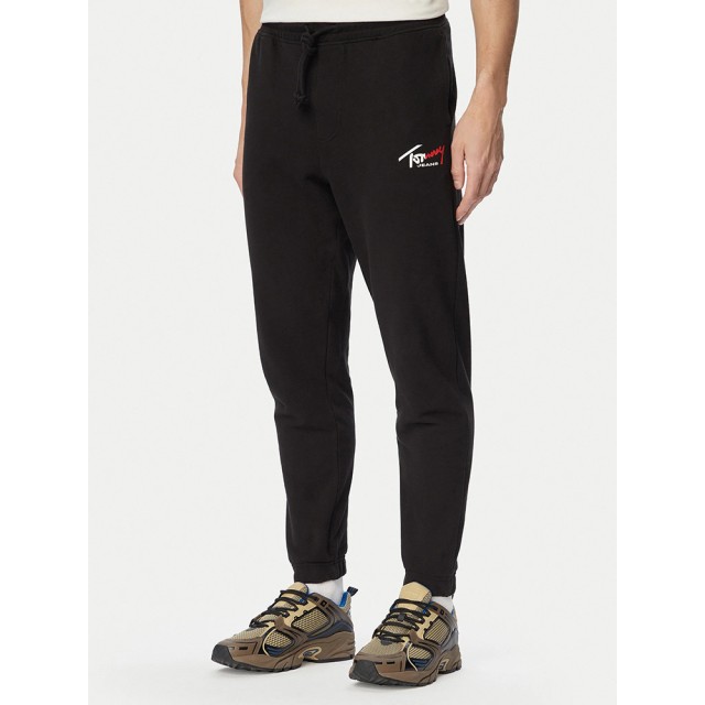 Tommy Hilfiger Tjm Reg Signature Sweatpant Ανδρικό Παντελόνι Φόρμας Μαύρο