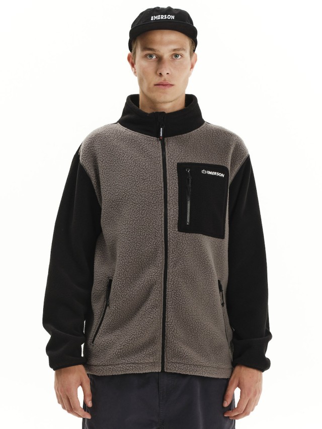 k Emerson Mens Full Zip Sherpa Ανδρική Ζακέτα Fleece Γκρι Μαύρο
