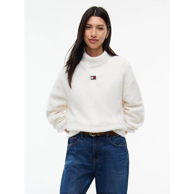 Tommy Hilfiger Tjw Mockneck Badge Sweater Ext Γυναικείο Πλεκτό Λευκό