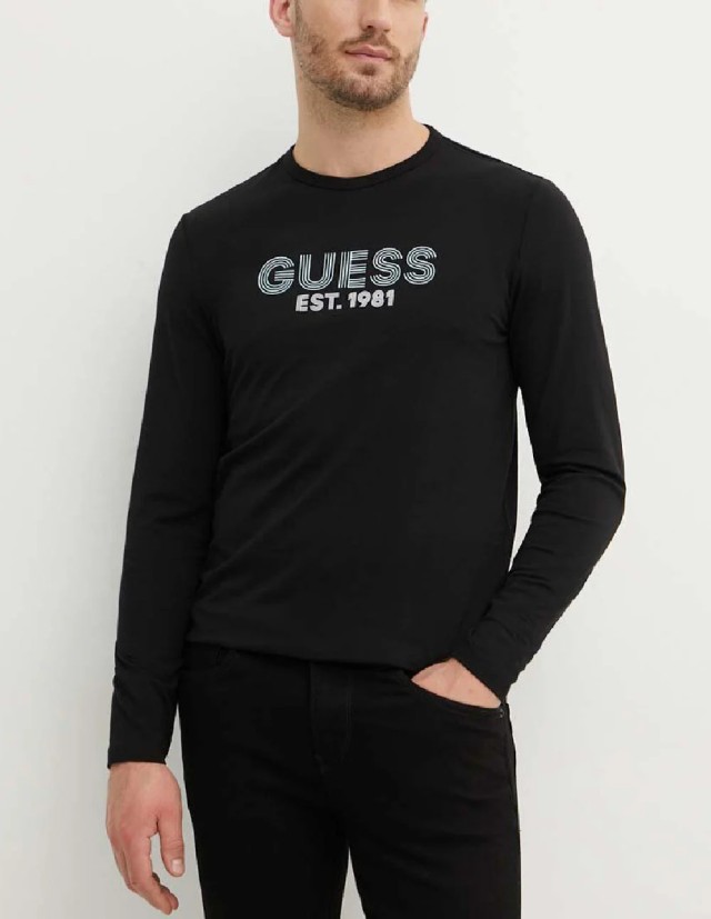 Guess Ss Cn Classic Design Tee Ανδρική Μπλούζα Μαύρη