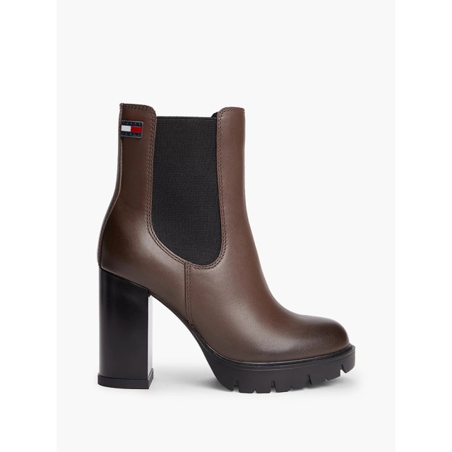 Tommy Hilfiger Tjw Chelsea High Heel Boots Γυναικεία Δερμάτινα Μποτάκια Καφέ