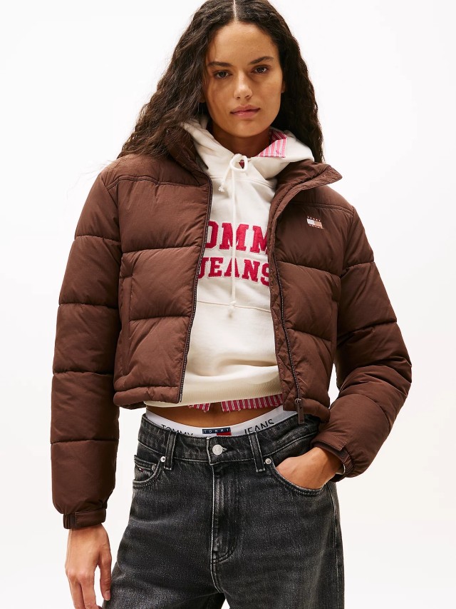 Tommy Hilfiger Tjw Flag Back Crop Ess Puffer Γυναικείο Μπουφάν Καφέ