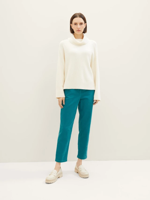 Tom Tailor Pants New Chino Γυναικείο Παντελόνι Τσίνος Κοτλε Πετρολ