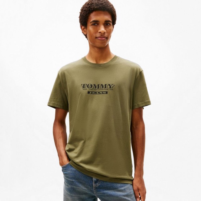 Tommy Hilfiger Tjm Reg Bills Font Ss Tee Ext Ανδρική Μπλούζα Πράσινο