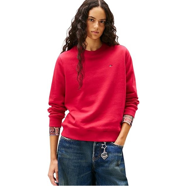 Tommy Hilfiger Tjw Reg S Flag Crew Γυναικείο Φούτερ Κόκκινο