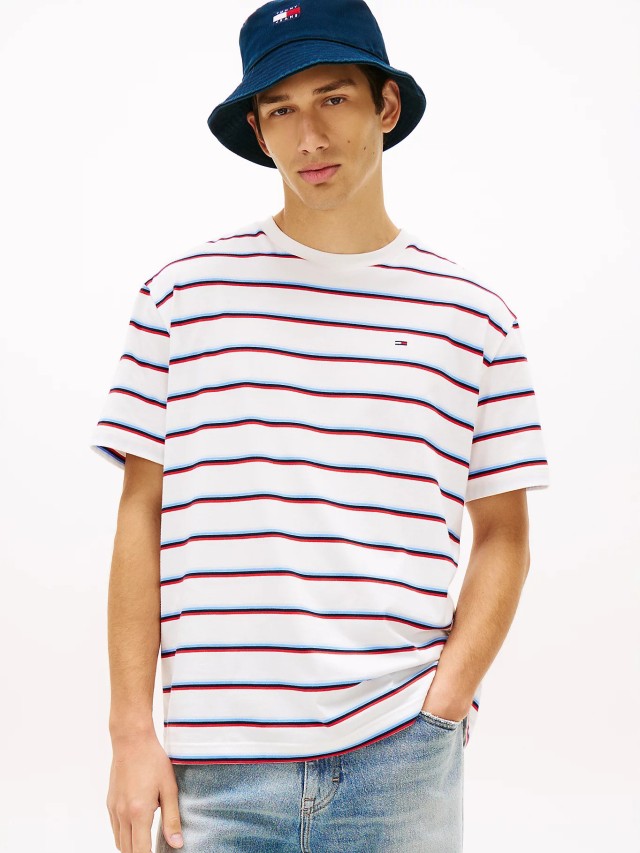 Tommy Hilfiger Tjm Rlx Stripe Ss Tee Ανδρική Μπλούζα Ριγέ Λευκο