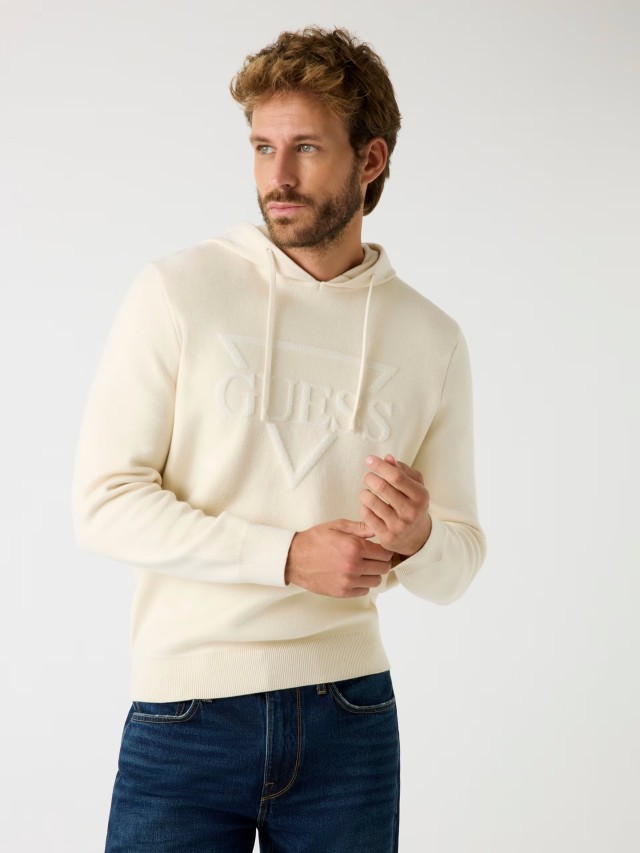 Guess Joby Hoodie French Terry Swtr Ανδρικό Πλεκτό Μπεζ
