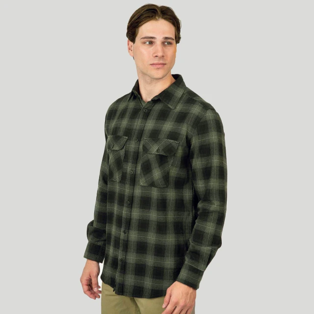 Rebase Ανδρικο Πουκαμισο flannel Καρω Χακι