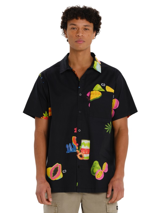 k Emerson Mens s/s Printed Shirt Ανδρικό Πουκάμισο Μαύρο