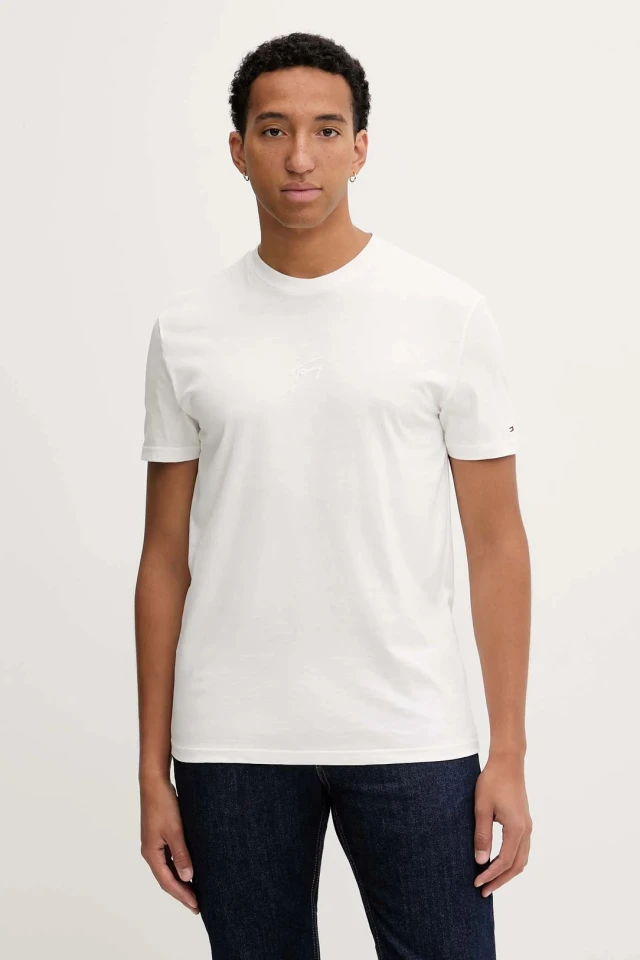 Tommy Hilfiger Tjm Reg Sign City Tee Ext Ανδρική Μπλούζα Εκρού