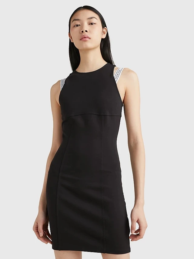 Tommy Hilfiger Tjw Logo Taping Strap Bodycon Γυναικείο Φόρεμα Μαύρο