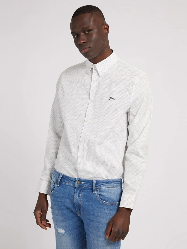 Guess Ls Collins Shirt Ανδρικο Πουκαμισο Λευκο
