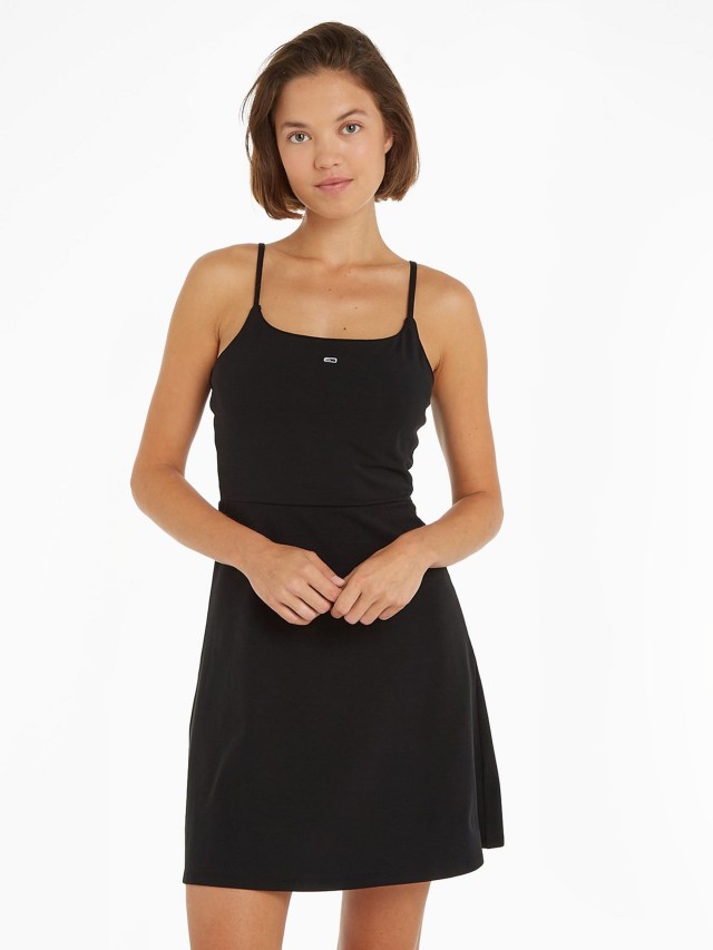 Tommy Hilfiger Tjw Essential Strap Flare Dress Γυναικείo Mini Φόρεμα Μαύρο