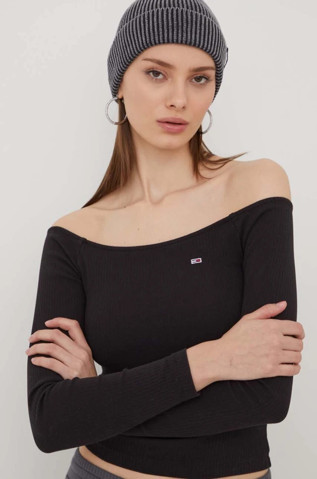 Tommy Hilfiger Tjw Off Shoulder Top Ls Γυναικεία Μπλούζα Μαύρη