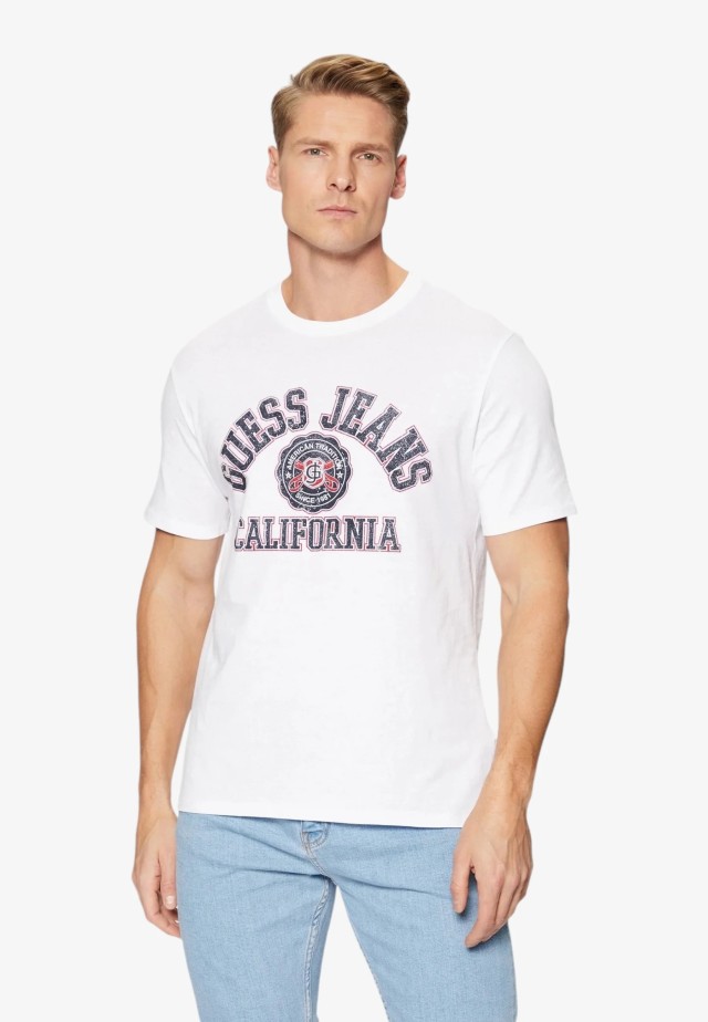 Guess Gj Ss Cn Slim Printed Tee Ανδρική Μπλούζα Λευκή