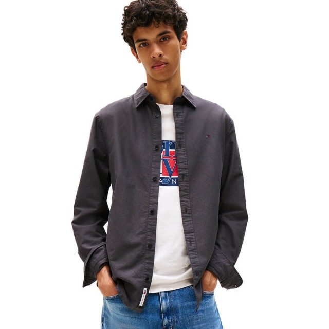 Tommy Hilfiger Tjm Reg Oxford Shirt Ext Ανδρικό Πουκάμισο Μαύρο
