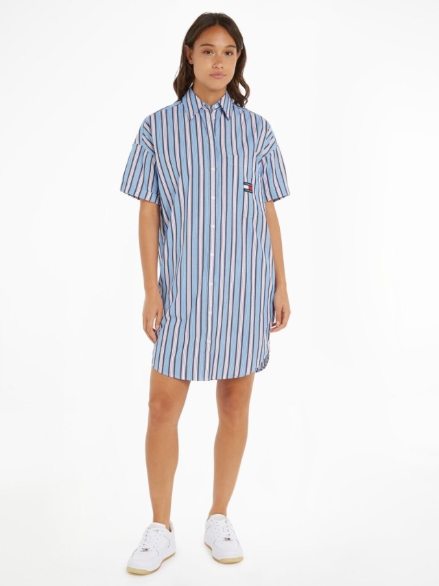 Tommy Hilfiger Tjw Stripe Ss Shirt Dress Γυναικείο Φόρεμα Ριγε Σιελ μπλε
