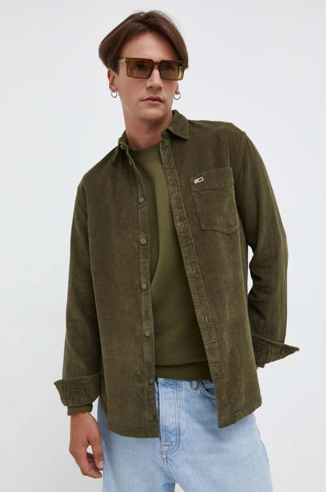 Tommy Hilfiger Tjm Rlx Corduroy Shirt Ανδρικό Πουκάμισο Κοτλε Λαδί