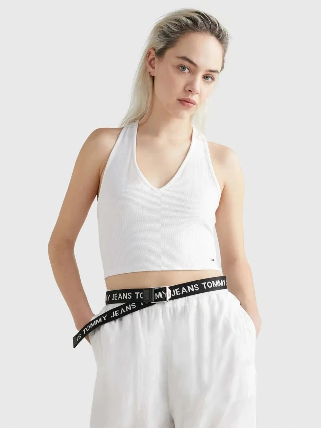 Tommy Hilfiger Tjw Rib Halterneck Top Γυναικεία Μπλούζα Λευκή