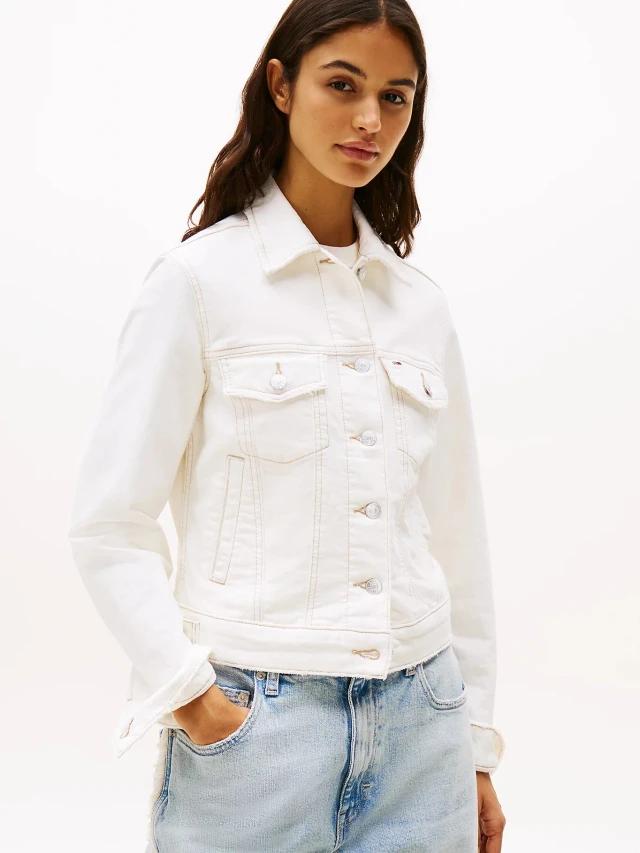 Tommy Hilfiger Classic Trucker Jacket Γυναικείο Μπουφάν Τζιν Λευκό