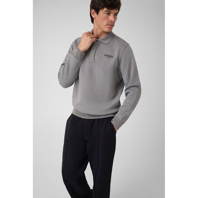 Guess Ls Polo Sweatshirt Ανδρικό Φούτερ Polo Γκρι