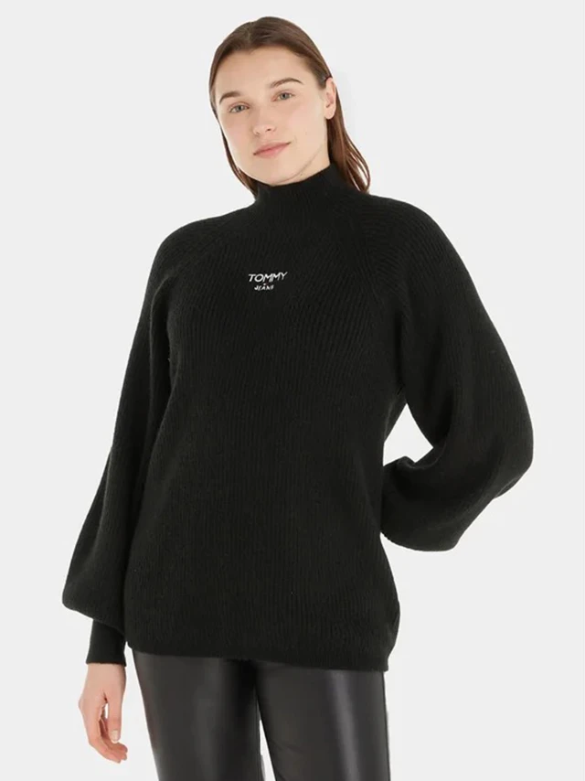 Tommy Hilfiger TJW RLX TURTLENECK LOFTY SWEATER Γυναικειο Πλεκτο Ζιβαγκο Μαυρο