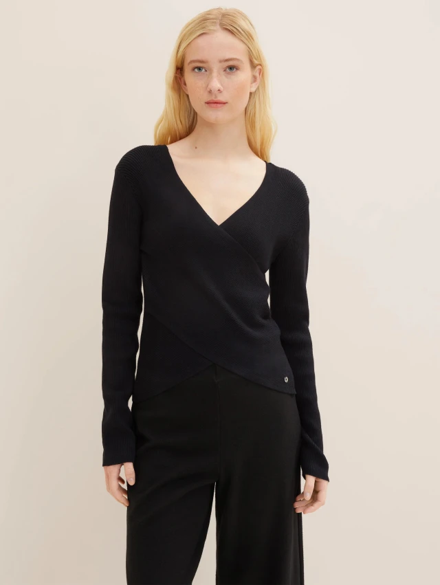 Tom Tailor Rib Knit Pullover Γυναικειο Πλεκτο Μαυρο