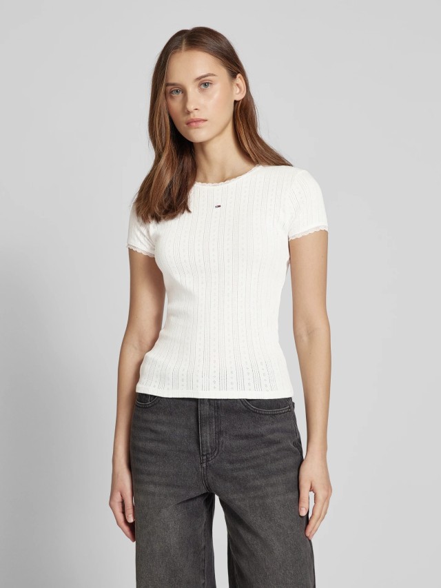 Tommy Hilfiger Tjw Slim Pointelle Rib Tee Γυναικεία Μπλούζα Λευκή