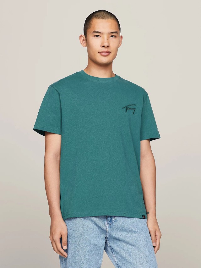 Tommy Hilfiger Tjm Reg Signature Tee Ext Ανδρική Μπλούζα Πετρόλ