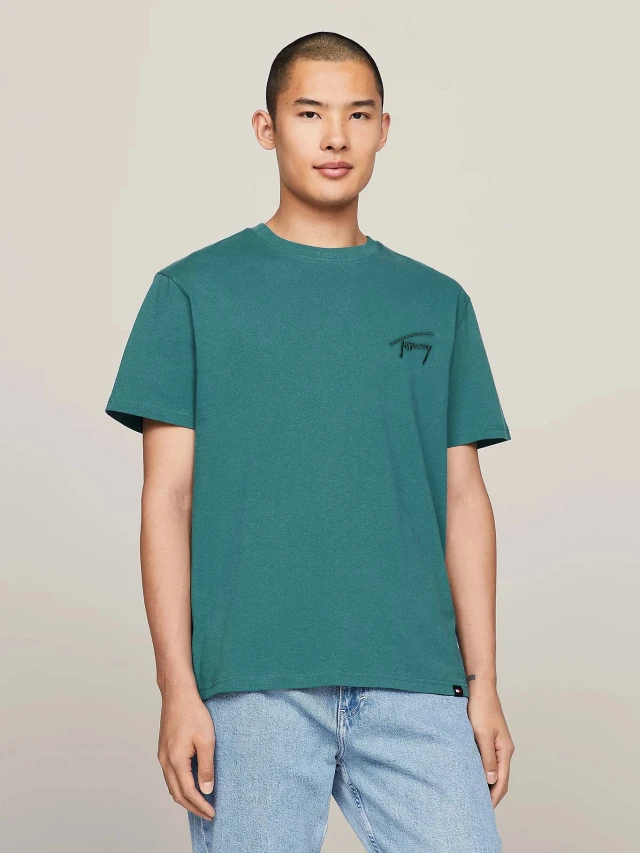 Tommy Hilfiger Tjm Reg Signature Tee Ext Ανδρική Μπλούζα Πετρόλ