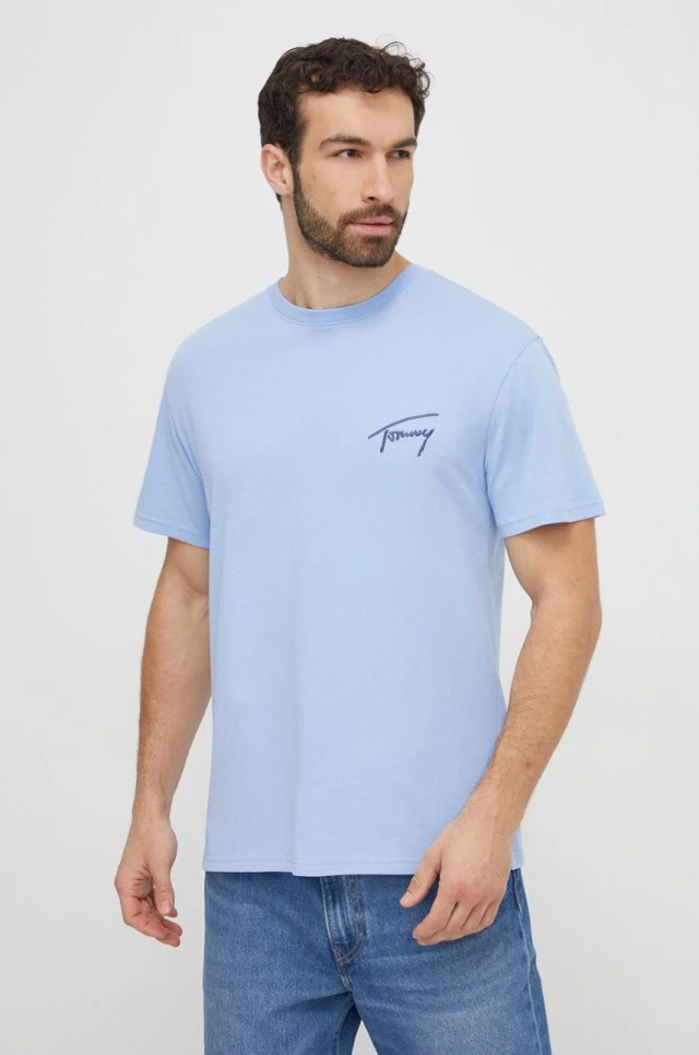Tommy Hilfiger Tjm Reg Signature Tee Ext Ανδρική Μπλούζα Σιελ