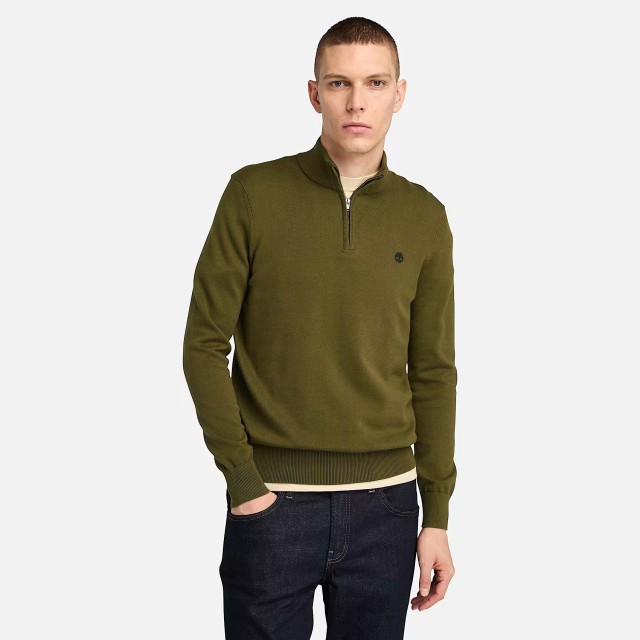 Timberland Williams River Cotton Yd 1/4 Zip Sweater Dark Olive Ανδρικό Πλεκτό Χακι