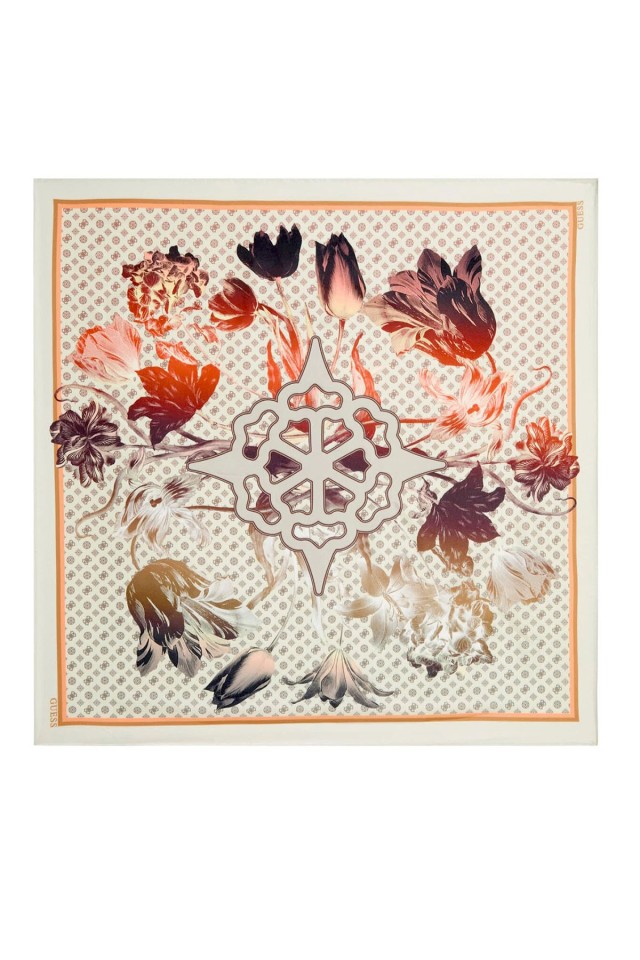 Guess Foulard Γυναικείο Μεταξωτό Φουλάρι Multi Εκρού