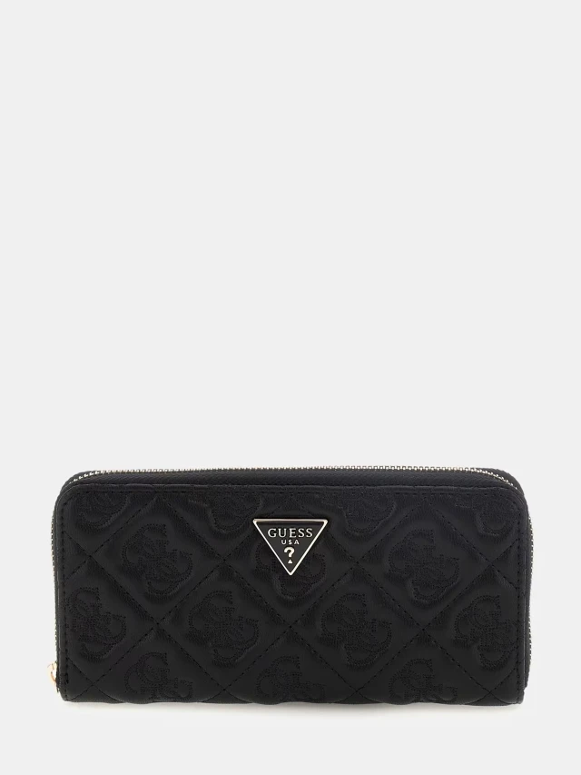 Guess Adelasia Slg Large Zip Around Γυναικείο Πορτοφόλι Μαύρο